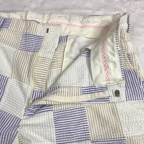 Berle 100% Cotton Seersucker Patchwork Shorts Men's Size 38R Striped Flat‎ Front - Picture 7 of 10